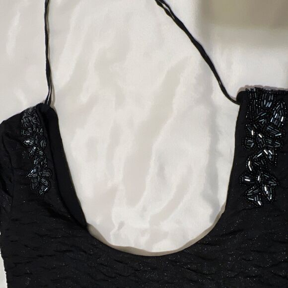 FREE PEOPLE Black Sparkle Sewn Beaded Lined Party Dress Going Out Scoop Back L - Picture 2 of 16